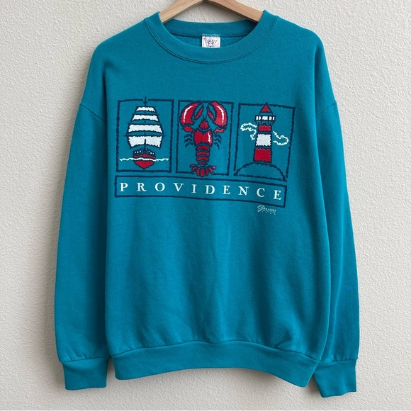 Vintage 1995 Teal Green Providence, Rhode Island Crewneck Graphic Pullover - Picture 2 of 9